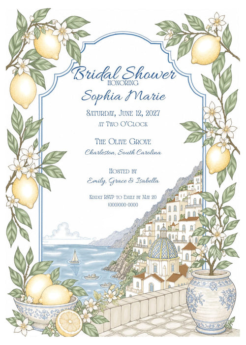 Amalfi Coast Bridal Shower Invitation Template | Editable Canva Invite | Mediterranean Lemon or Italian Bridal Shower | Instant Download