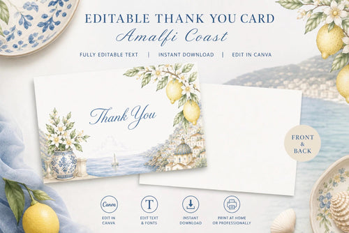 Amalfi Coast Folded Thank You Card Template | Editable in Canva | Instant Digital Download