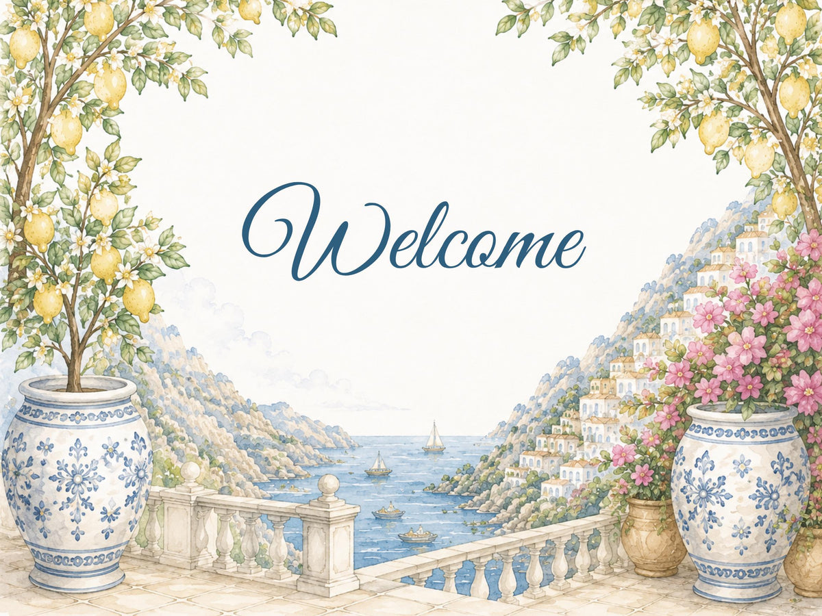 Amalfi Coast Wedding Reception Sign Bundle | Editable Canva Welcome Signs, Table Numbers & Tabletop Signs