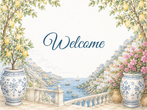 Amalfi Coast Wedding Reception Sign Bundle | Editable Canva Welcome Signs, Table Numbers & Tabletop Signs