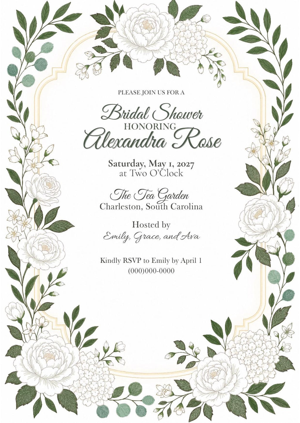 Animated White Garden Bridal Shower Invitation | Editable Canva Bridal Shower Invite | Digital Floral Shower Invitation with Registry Link |