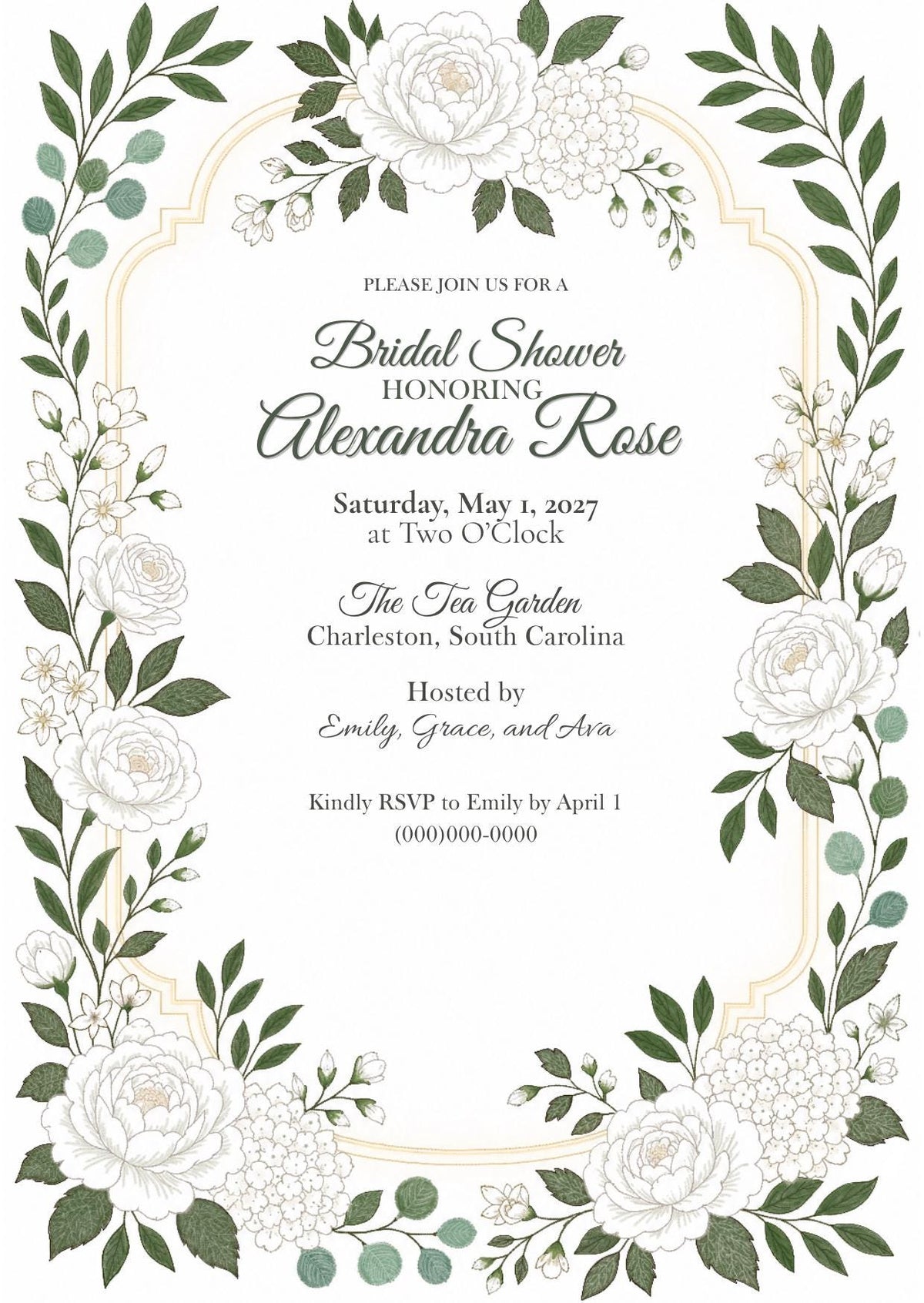 Animated White Garden Bridal Shower Invitation | Editable Canva Bridal Shower Invite | Digital Floral Shower Invitation with Registry Link |