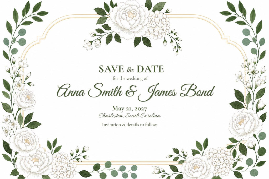 White Garden Save the Date Template | Editable Canva Save the Date | Printable White Floral | Botanical Save the Date | Instant Download