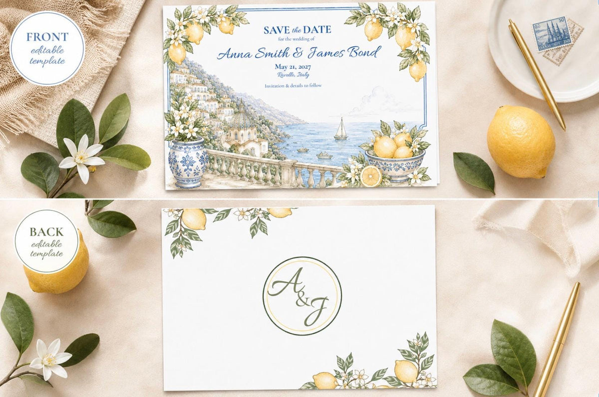 Animated Amalfi Coast Save the Date | Editable Canva Wedding Video | Mediterranean Wedding Invitation | Digital Save the Date | Instant Down