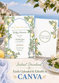Editable Lemon Baby Shower Invitation Template, Amalfi Coast Design for Canva
