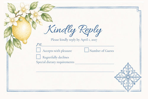 Amalfi Coast RSVP Card Template | Editable Canva Wedding RSVP | Mediterranean Lemon Response Card | Italy Wedding | Instant Download