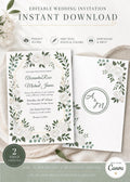 White Garden Wedding Invitation Template | Editable Canva Invite | Elegant White Floral | Printable Botanical Invite | Instant Download