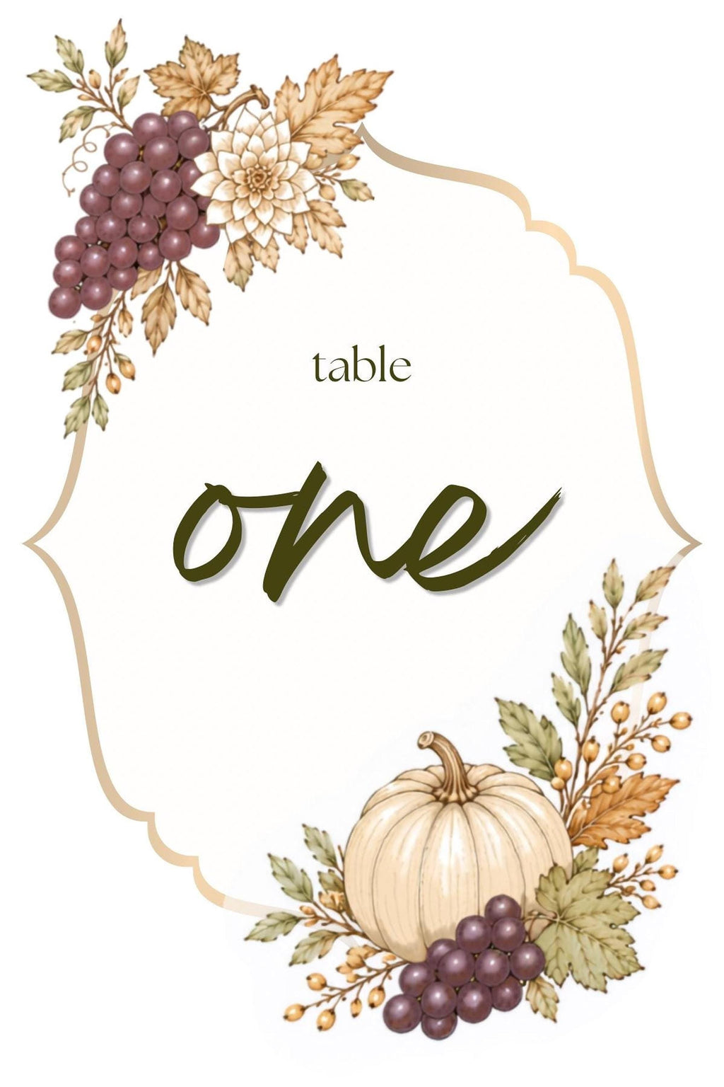 Autumn Table Numbers | Editable Canva Templates with Floral, Pumpkin & Grape Designs
