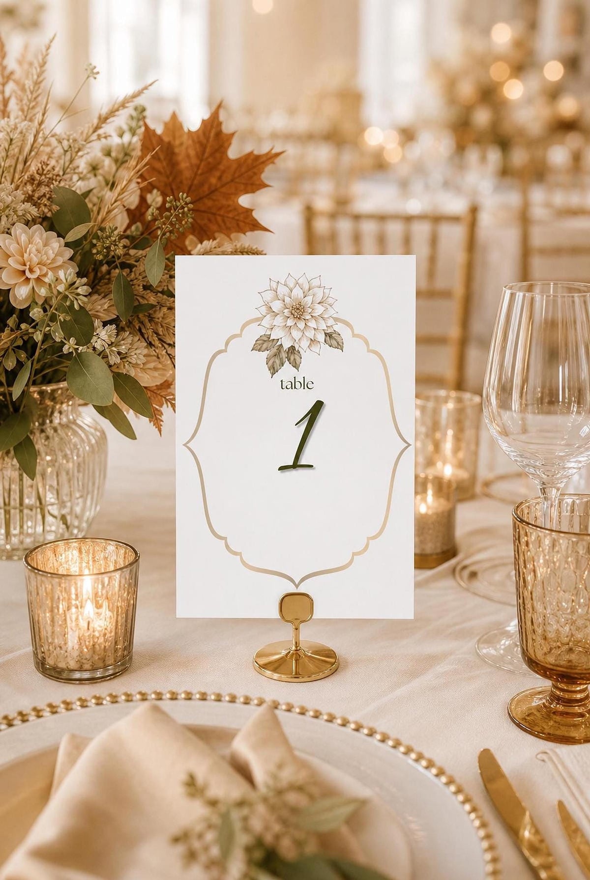 Autumn Table Numbers | Editable Canva Templates with Floral, Pumpkin & Grape Designs