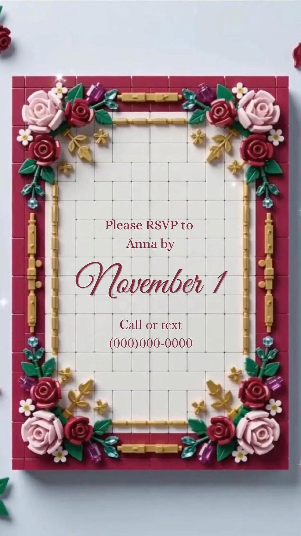 Editable Floral Brick Birthday Invitation, Animated Canva Template for Digital Events