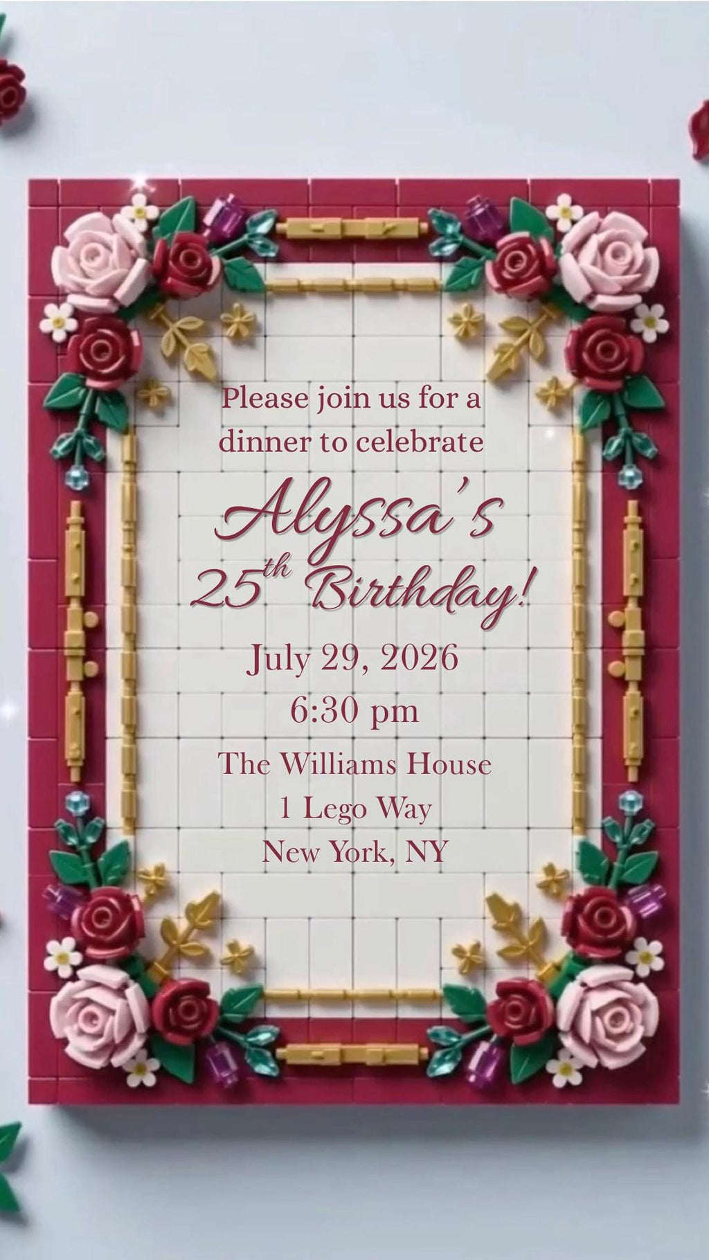 Editable Floral Brick Birthday Invitation, Animated Canva Template for Digital Events