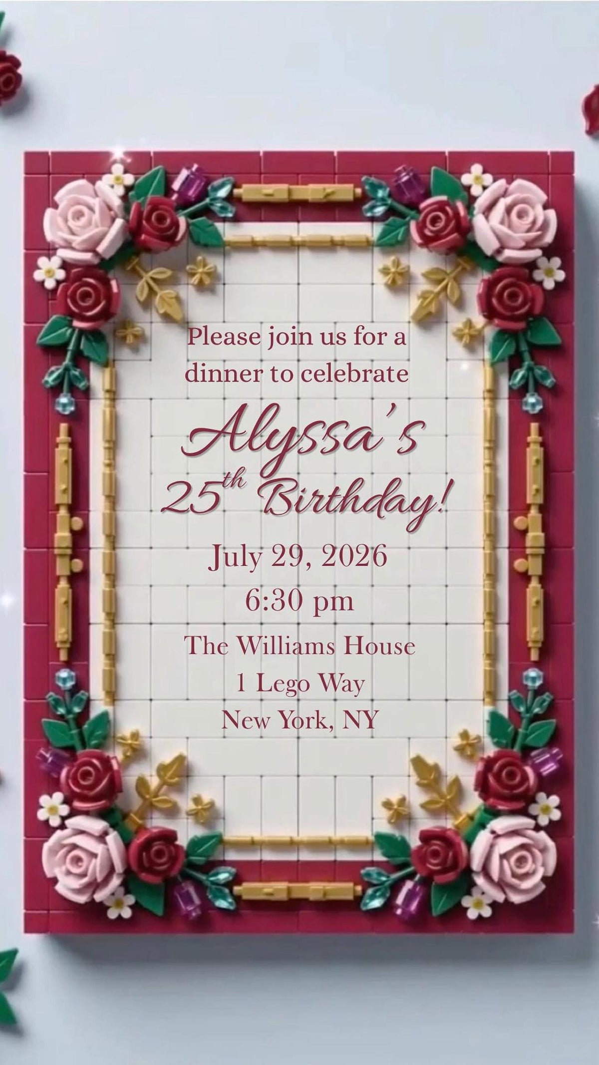 Editable Floral Brick Birthday Invitation, Animated Canva Template for Digital Events
