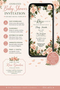 Animated Rose Baby Shower Invitation Template | Editable Canva Baby Shower Invite | Floral Digital Invitation | Mobile Invite | Rose Garden