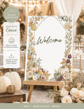 Editable Autumn Harvest Wedding Welcome Sign Bundle, 2 Canva Templates for Fall