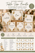 Autumn Harvest Wedding Table Sign Bundle, 23 Editable Canva for Fall Decor