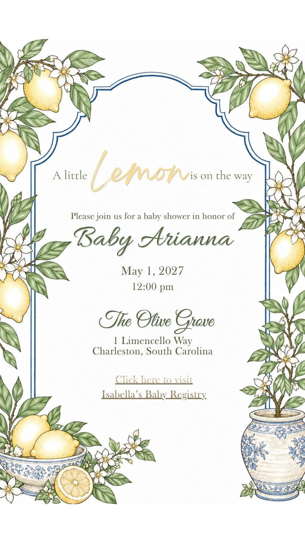 Animated Lemon Baby Shower Invitation, Editable Canva Video with Registry Link