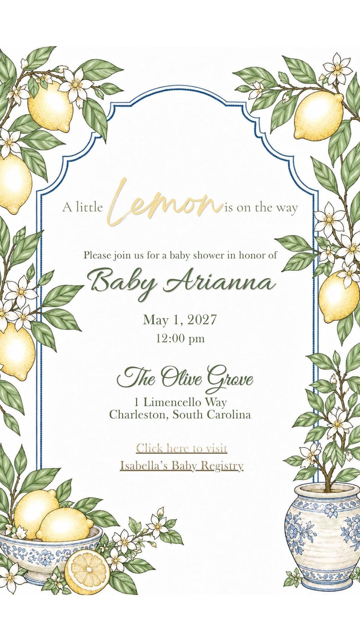 Animated Lemon Baby Shower Invitation, Editable Canva Video with Registry Link