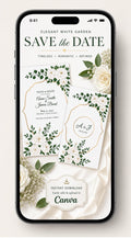 Animated White Garden Save the Date, Editable Canva Template for Elegant Weddings