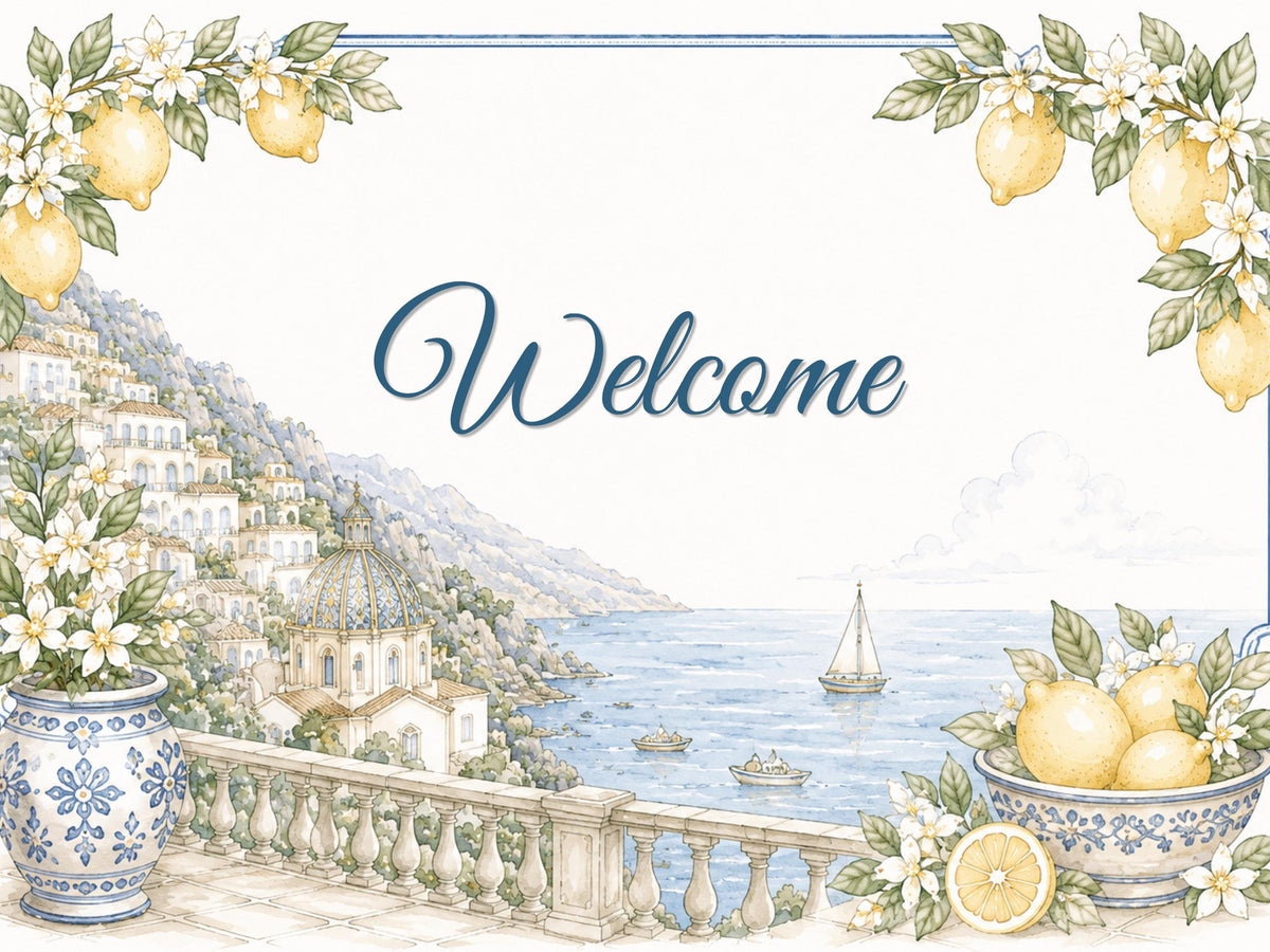 Amalfi Coast Wedding Reception Sign Bundle | Editable Canva Welcome Signs, Table Numbers & Tabletop Signs