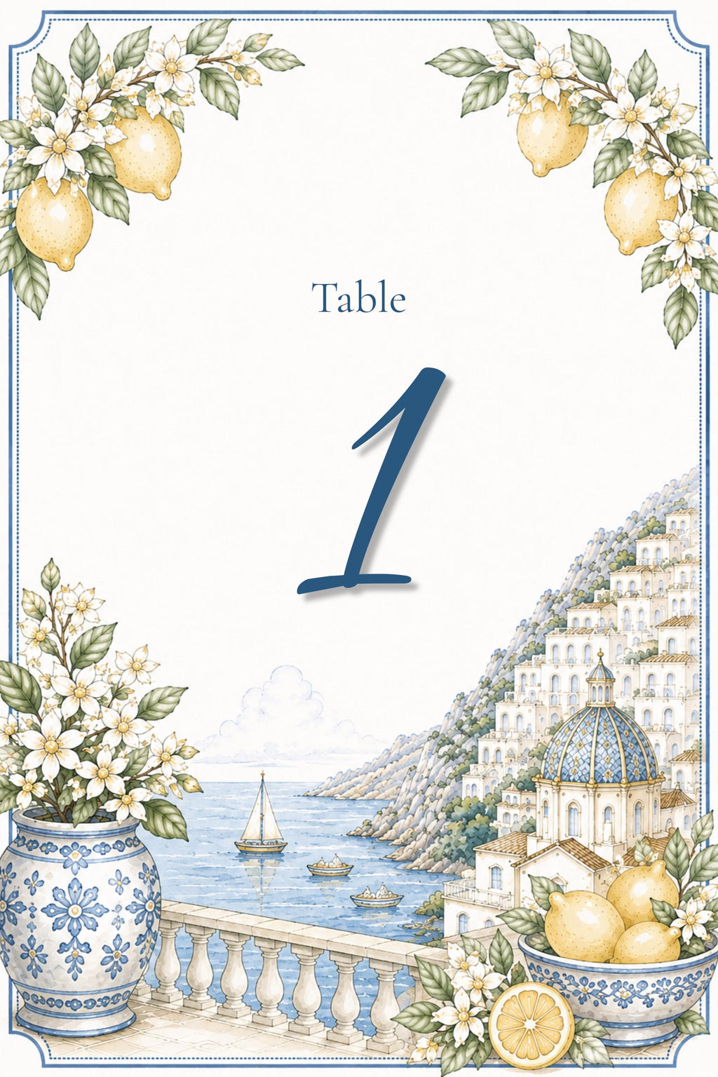 Amalfi Coast Wedding Reception Sign Bundle | Editable Canva Welcome Signs, Table Numbers & Tabletop Signs