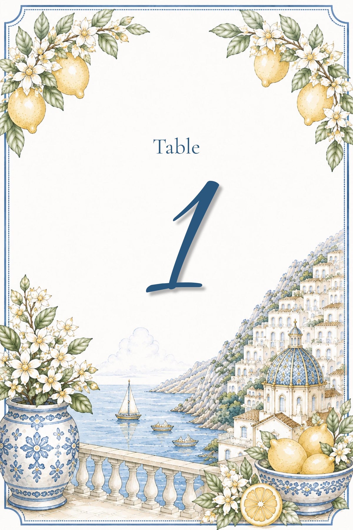 Amalfi Coast Wedding Reception Sign Bundle | Editable Canva Welcome Signs, Table Numbers & Tabletop Signs