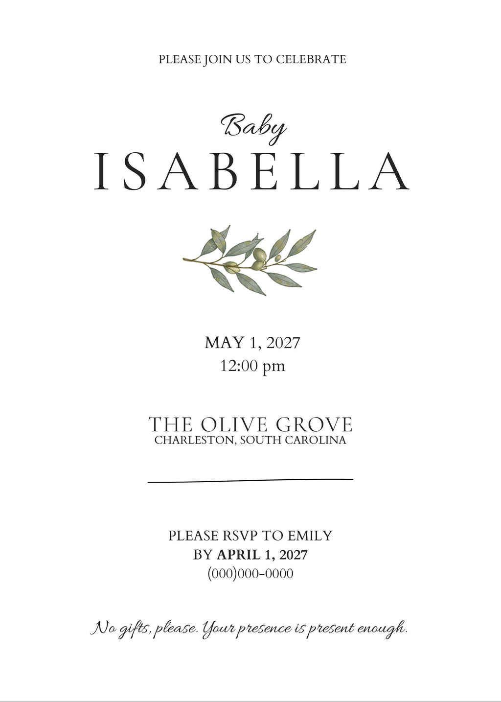 Minimal Baby Shower Invitation | Editable Canva Baby Shower Invite | Editorial Baby Shower Template | 5x7 Double-Sided | Registry & No Gifts