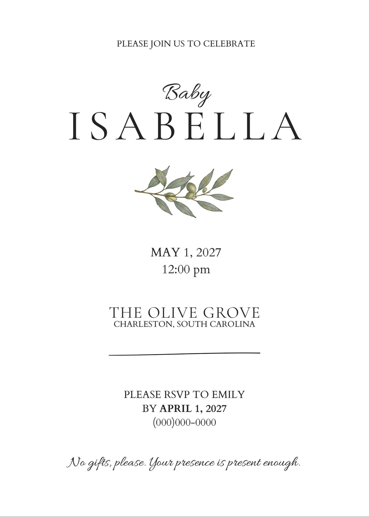 Minimal Baby Shower Invitation | Editable Canva Baby Shower Invite | Editorial Baby Shower Template | 5x7 Double-Sided | Registry & No Gifts