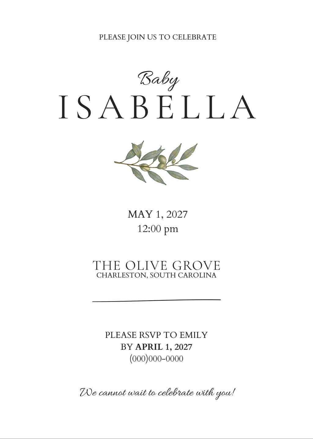 Minimal Baby Shower Invitation | Editable Canva Baby Shower Invite | Editorial Baby Shower Template | 5x7 Double-Sided | Registry & No Gifts