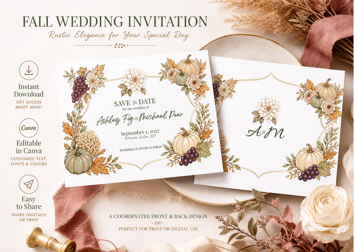Animated Save the Date for Fall Weddings, Editable Canva Template with Autumn Harvest Design