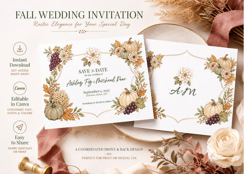 Animated Save the Date for Fall Weddings, Editable Canva Template with Autumn Harvest Design