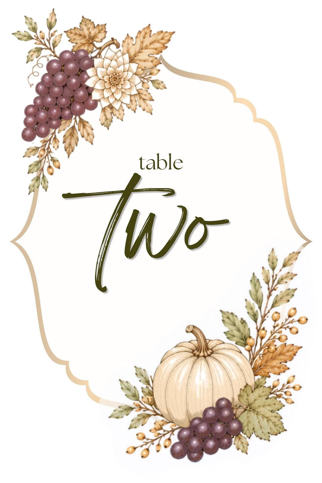 Autumn Table Numbers | Editable Canva Templates with Floral, Pumpkin & Grape Designs