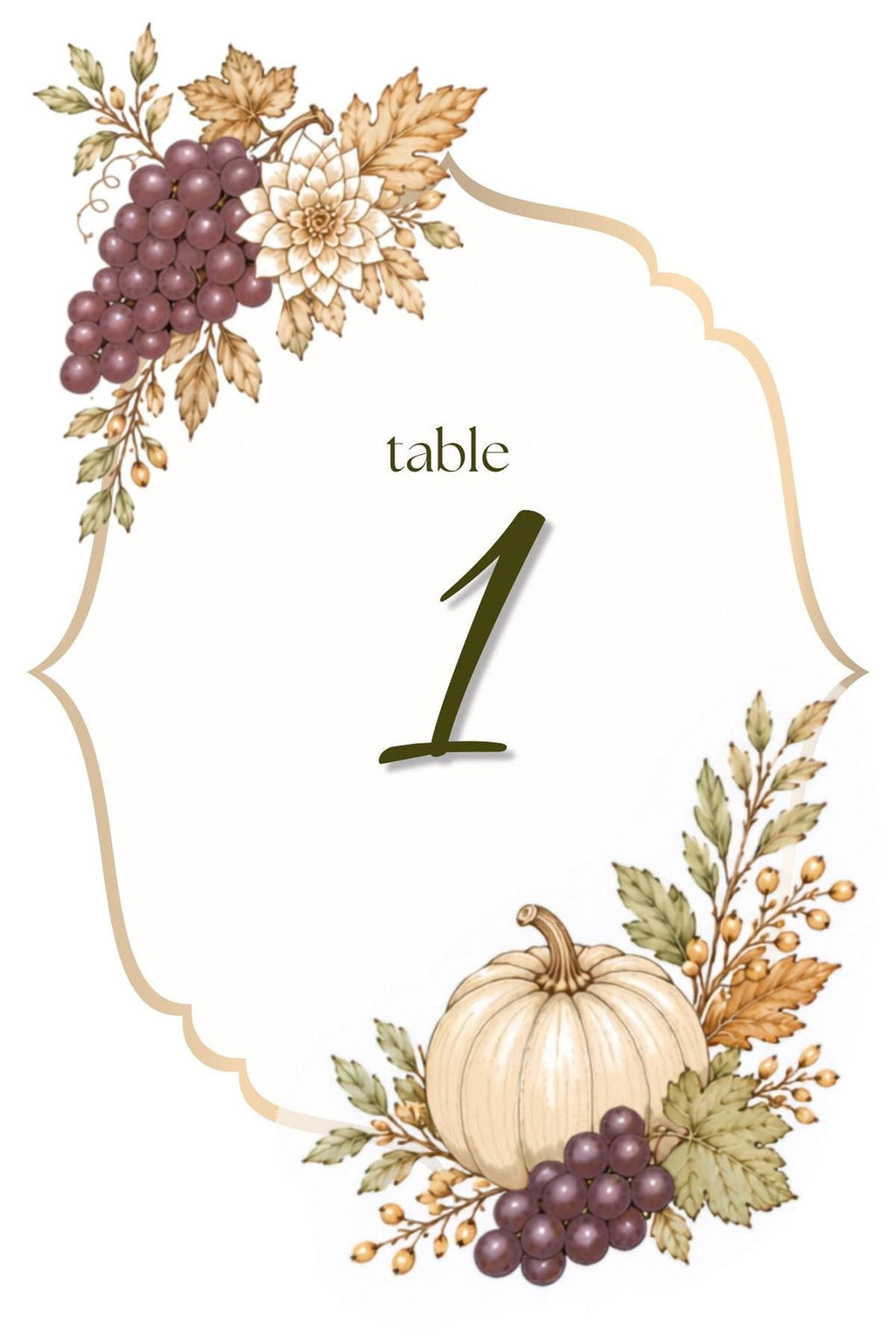 Autumn Table Numbers | Editable Canva Templates with Floral, Pumpkin & Grape Designs