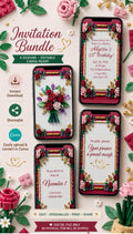 Editable Floral Brick Birthday Invitation, Animated Canva Template for Digital Events