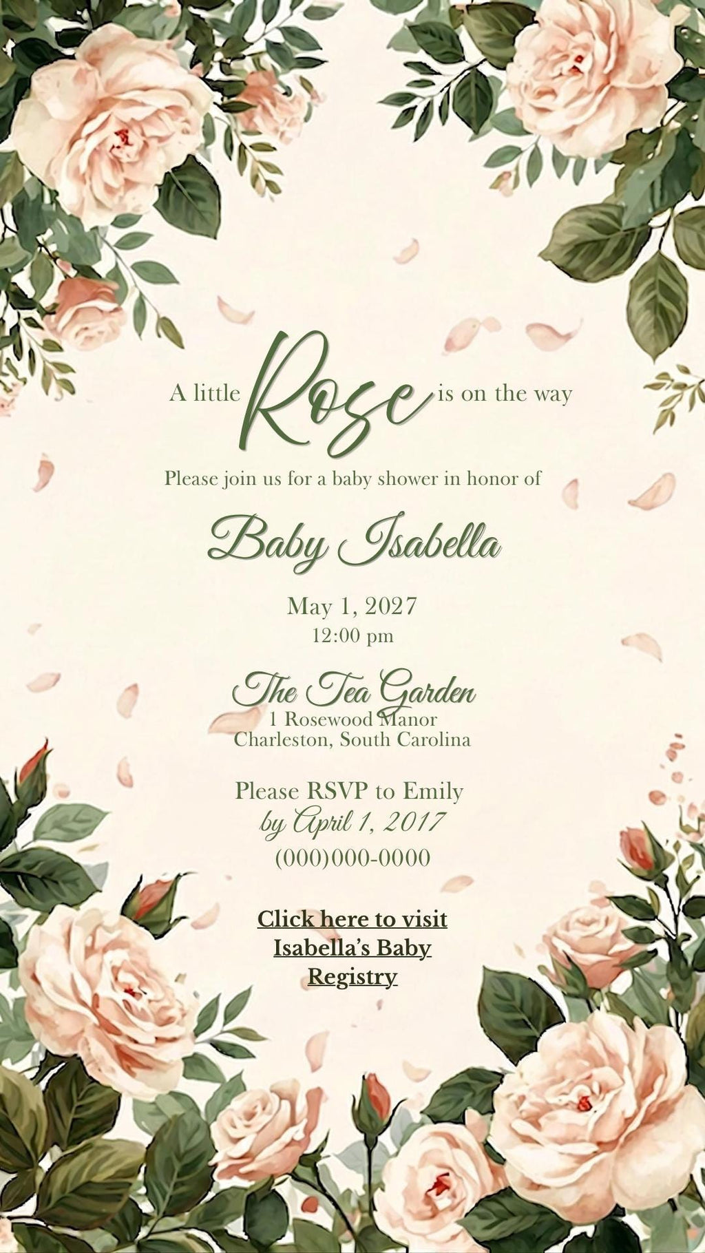 Animated Rose Baby Shower Invitation Template | Editable Canva Baby Shower Invite | Floral Digital Invitation | Mobile Invite | Rose Garden