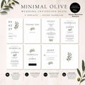 Minimal Olive Wedding Invitation Suite, Editable Canva Templates with RSVP and Details