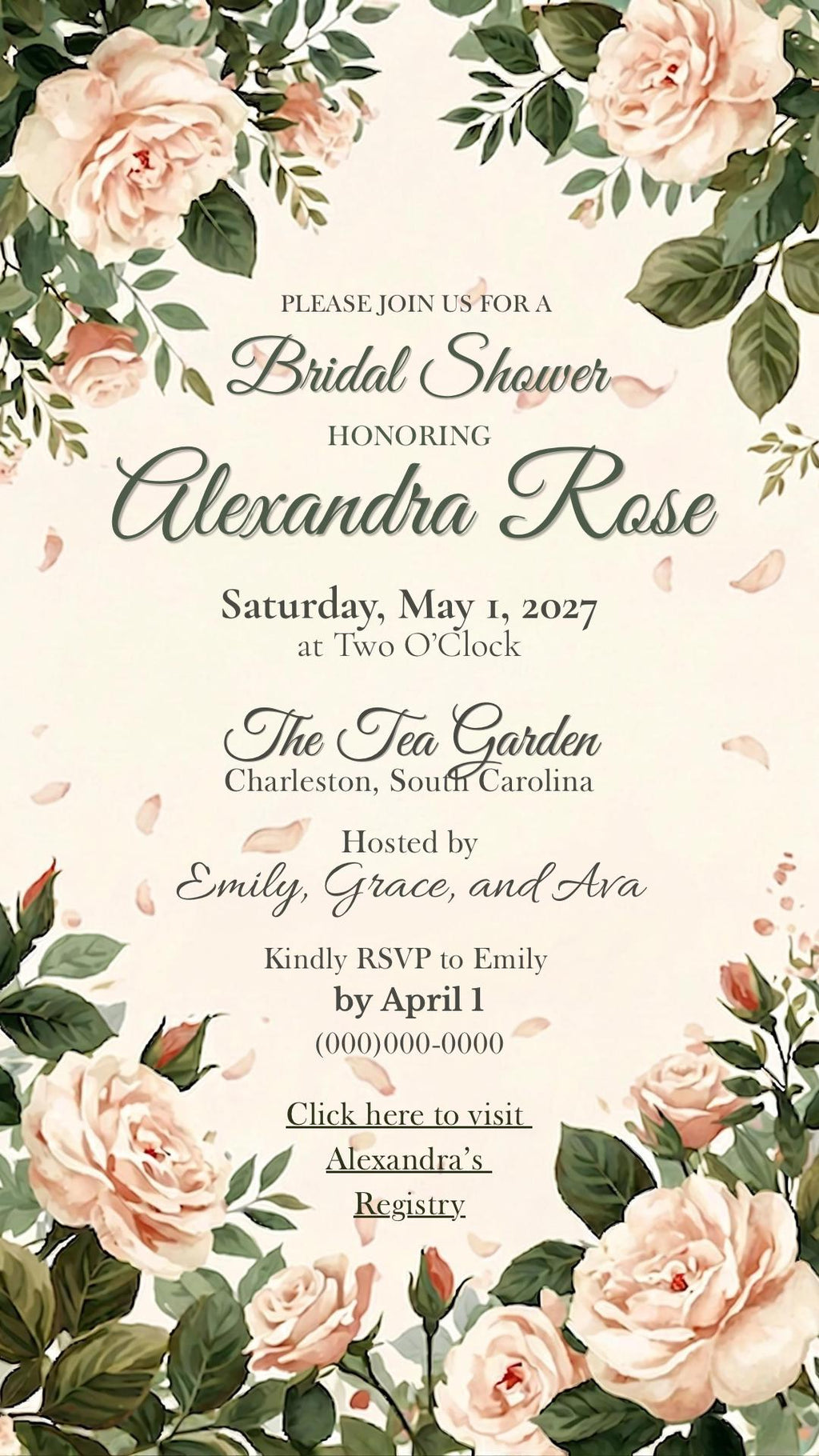 Animated Rose Bridal Shower Invitation | Editable Canva Mobile Invite | Floral Digital Invitation | Rose Garden Collection