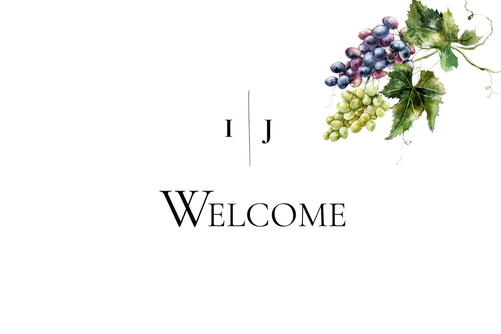 Minimal Cypress and Grape Wedding Reception Sign Bundle | 92 Editable Canva Templates | Welcome Signs, Table Numbers and Wedding Signage