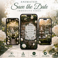 Cinematic White Garden Save the Date, Editable Canva Template for Luxury Floral Weddings