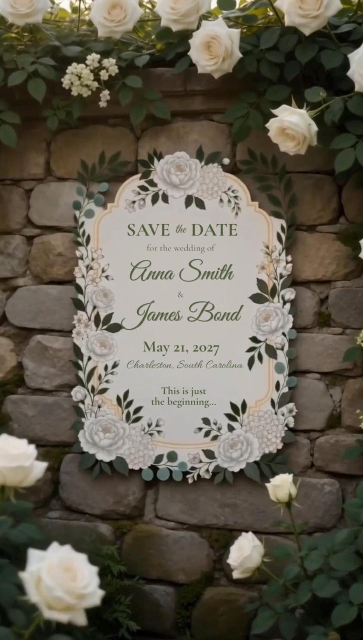 Cinematic White Garden Save the Date, Editable Canva Template for Luxury Floral Weddings