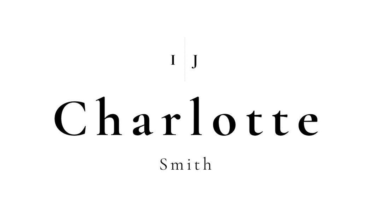 A white background with the name "Charlotte Smith" in black serif font, with the initials "I J" in smaller font above "Charlotte."