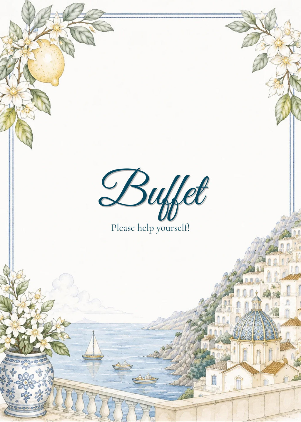 Amalfi Coast Wedding Reception Sign Bundle | Editable Canva Welcome Signs, Table Numbers & Tabletop Signs