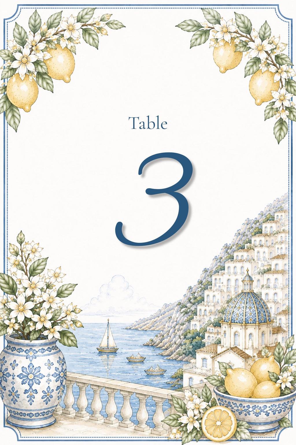 Amalfi Coast Wedding Reception Sign Bundle | Editable Canva Welcome Signs, Table Numbers & Tabletop Signs