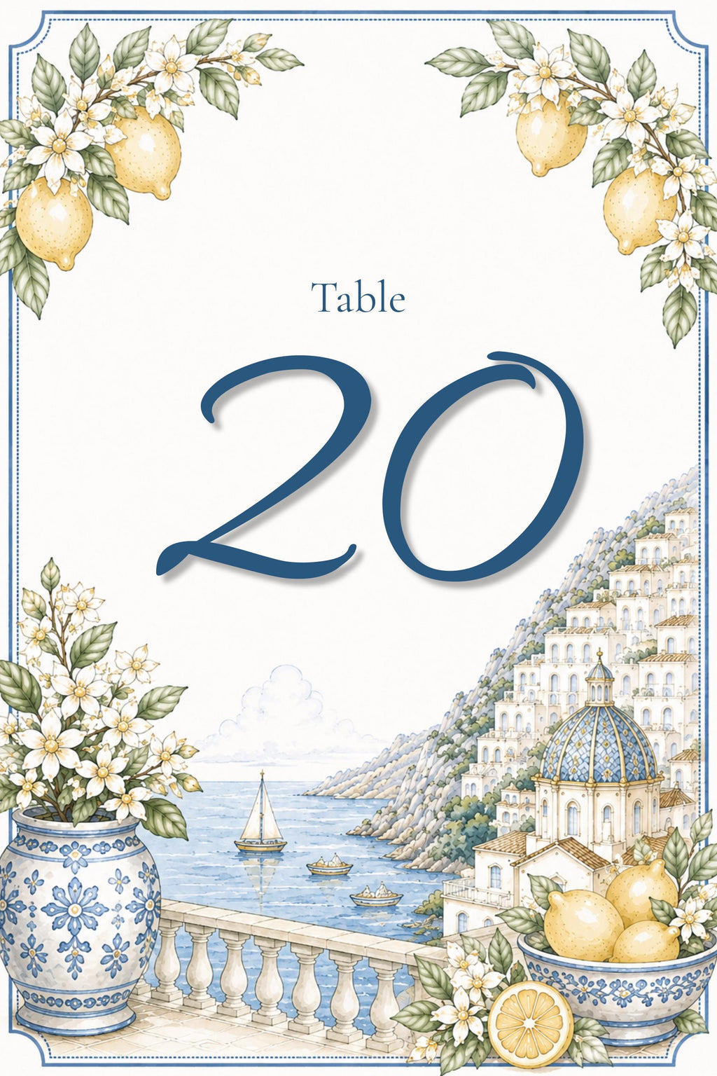Amalfi Coast Wedding Reception Sign Bundle | Editable Canva Welcome Signs, Table Numbers & Tabletop Signs