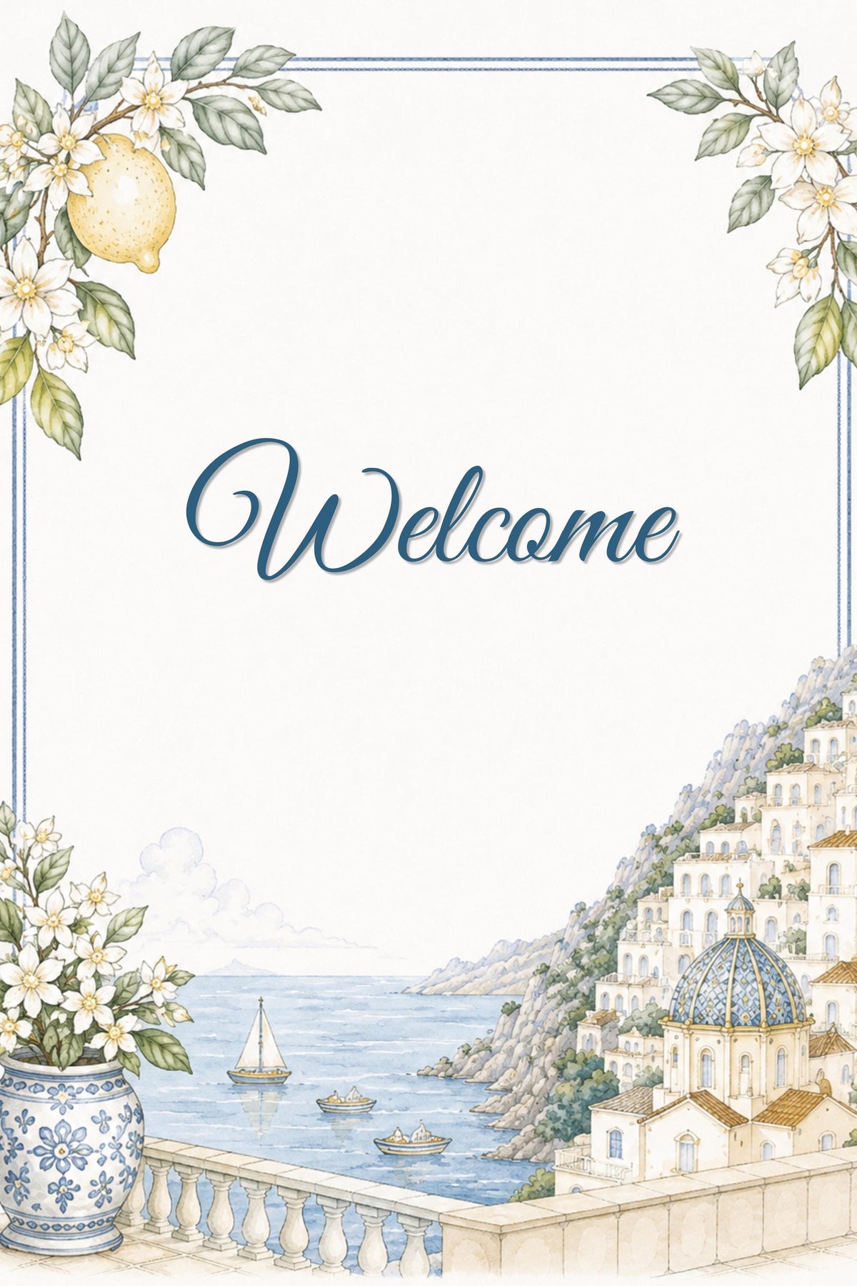 Amalfi Coast Wedding Reception Sign Bundle | Editable Canva Welcome Signs, Table Numbers & Tabletop Signs