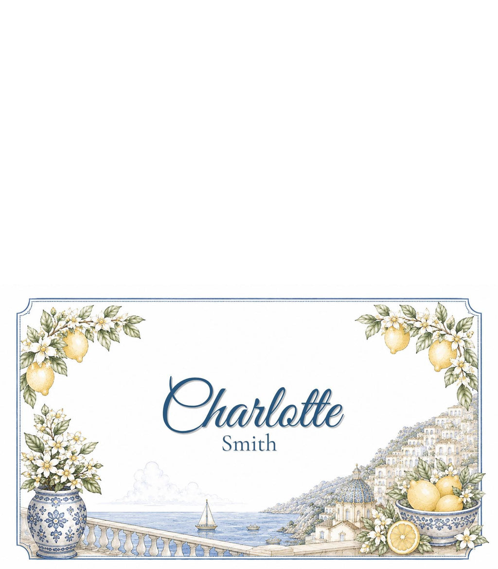 Amalfi Coast Wedding Place Cards | Editable Canva Place Card Template | Flat & Folded Tent Cards | Mediterranean Wedding | Instant Download