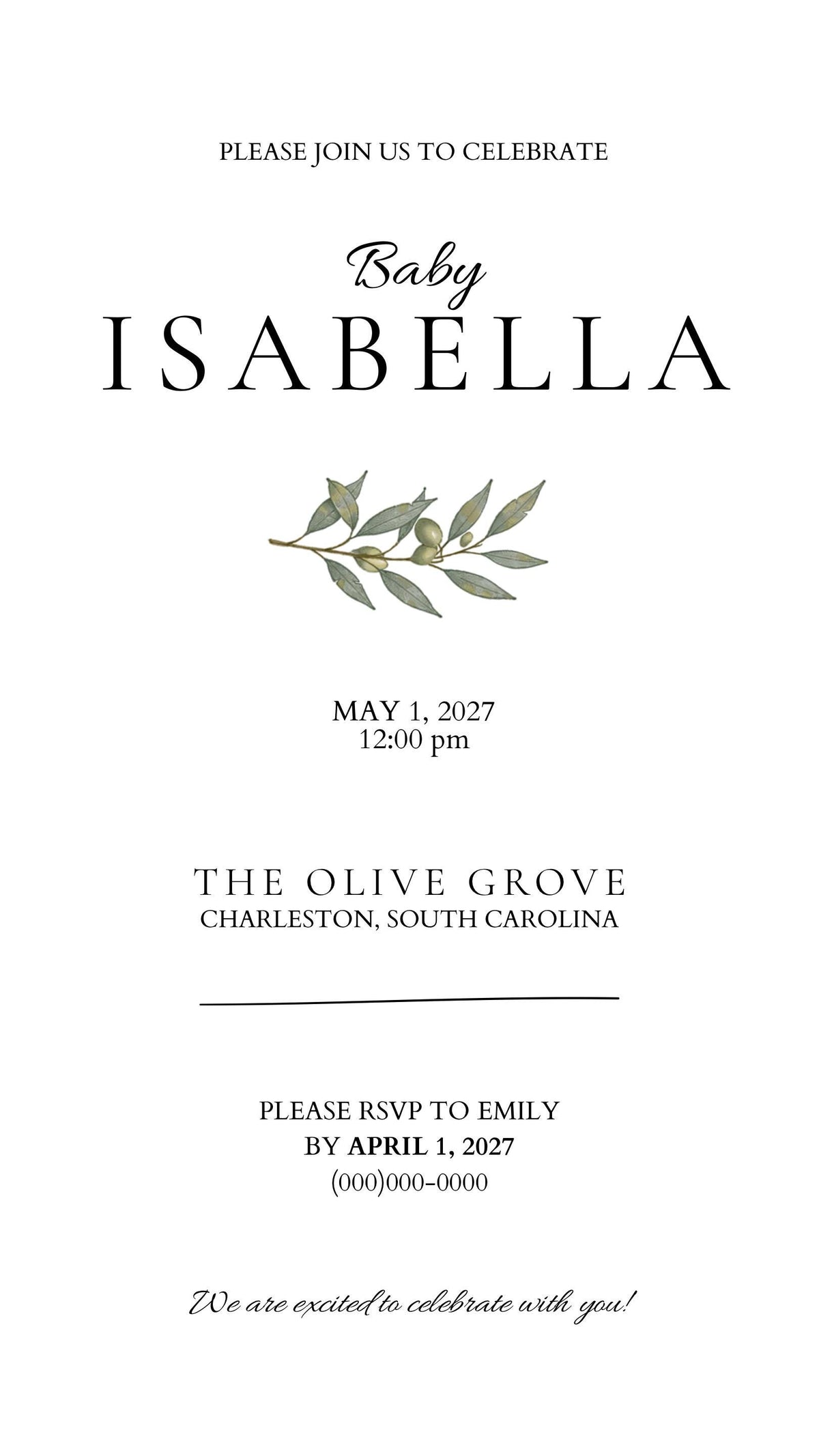 Minimal Olive Baby Shower Invite | Animated Canva Baby Shower Invitation | Editorial Baby Shower Template | Instant Download