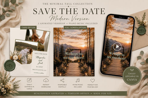 Animated Fall Save the Date Template | Editable in Canva | Autumn Wedding | 2 Versions - Rustic and Modern | Instant Download