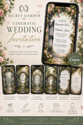 Cinematic Secret Garden Wedding Invitation, Animated Canva Template, Romantic Floral Digital Invite