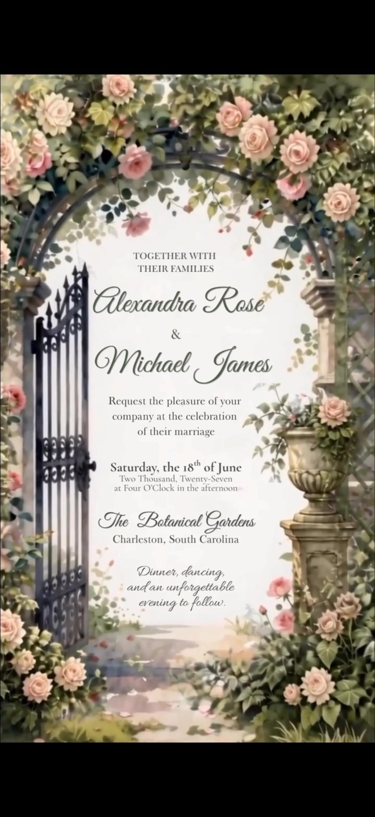 Cinematic Secret Garden Wedding Invitation, Animated Canva Template, Romantic Floral Digital Invite