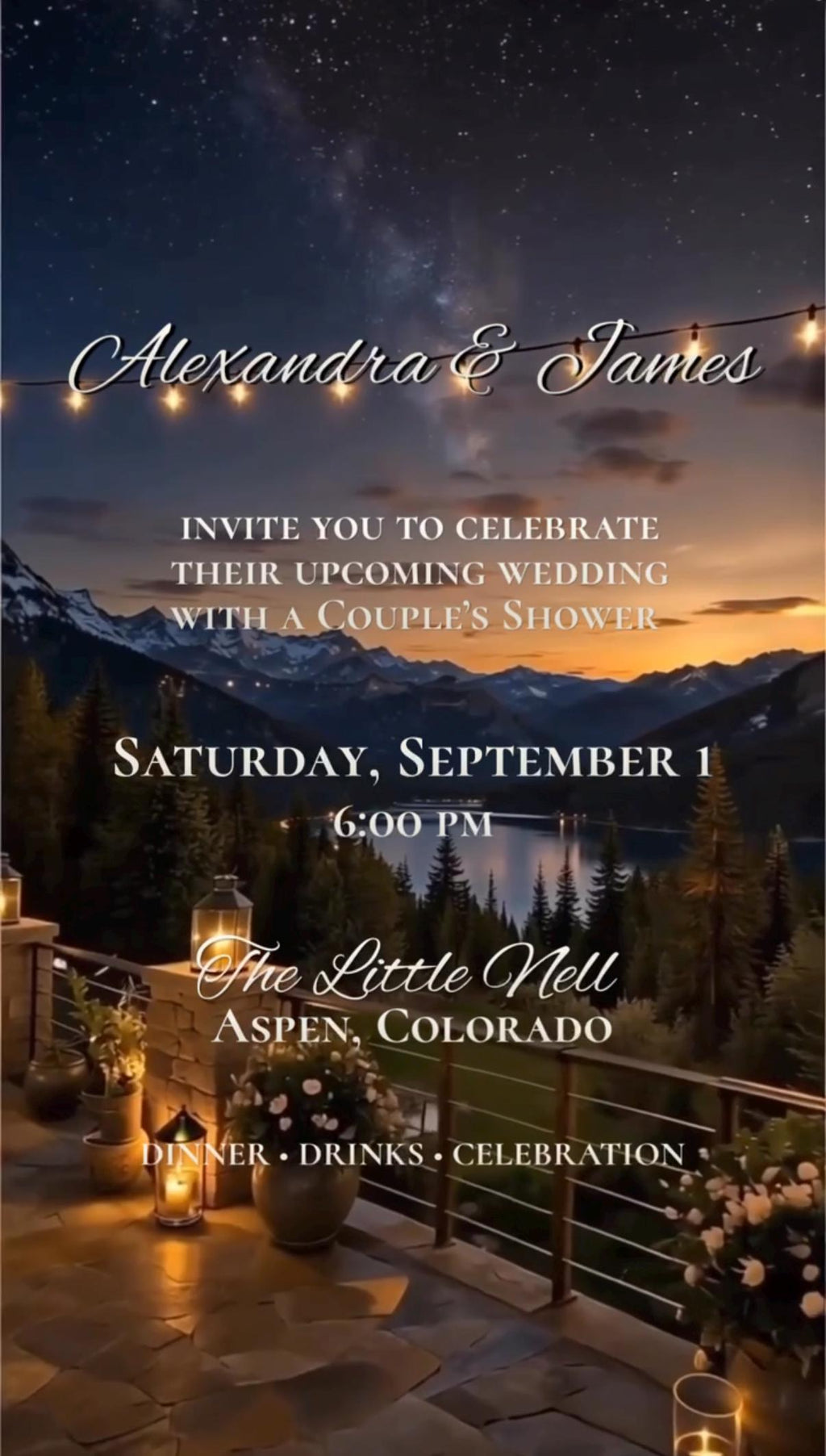 Cinematic Minimal Mountain Couple’s Shower Invitation | Editable in Canva | Includes Sunset & Twilight Versions